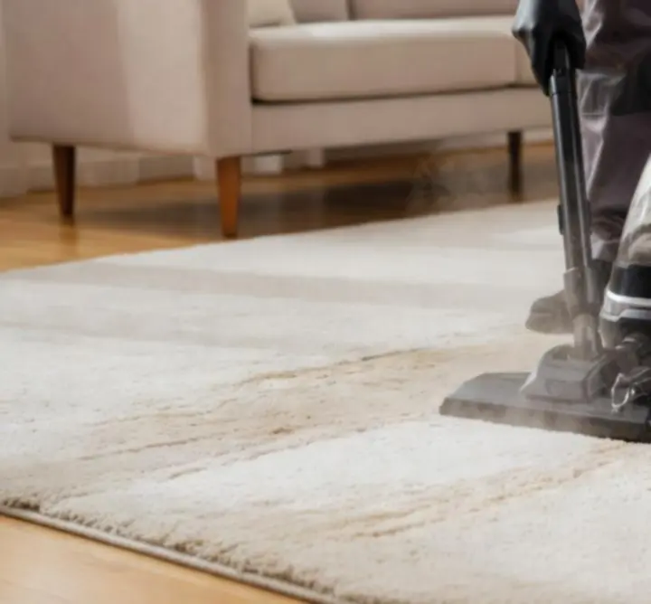 Technician performing professional carpet cleaning