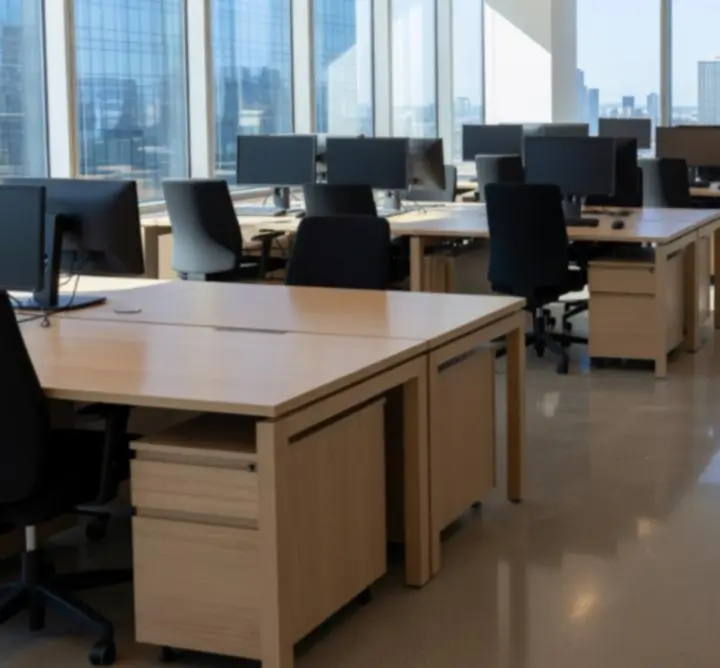 Before and after view of a modern office cleaned by Spotless Service Hub