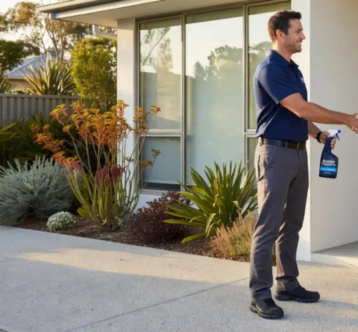 Cleaning team in uniform following a structured cleaning process