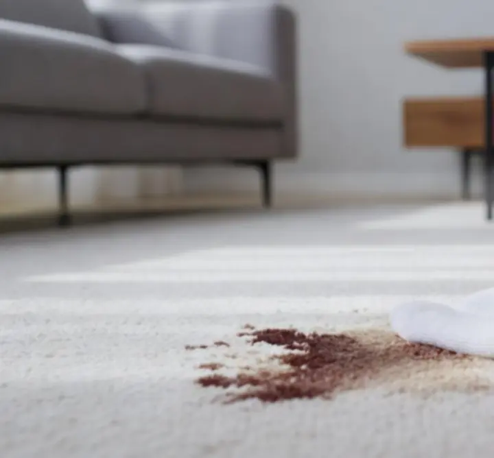 Professional stain removal from a light-coloured carpet