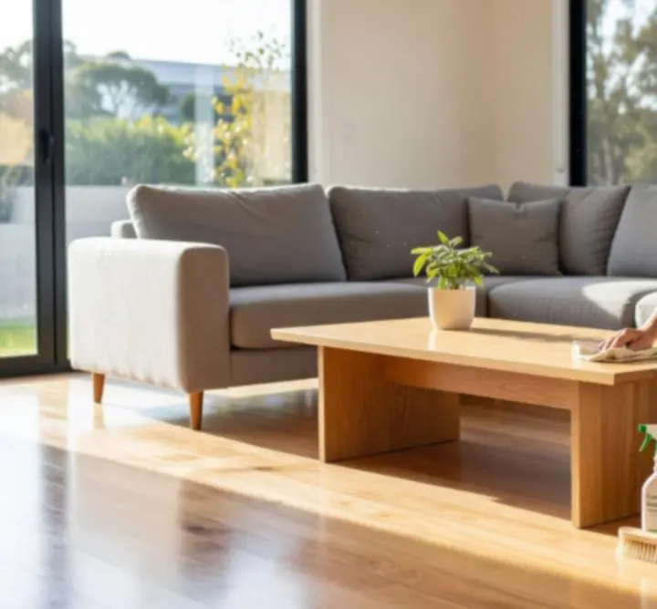 Modern, spotless living room after residential cleaning